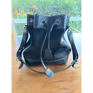 Vintage Dooney & Bourke Made in USA Black Canvas and Leather Drawstring Bucket B